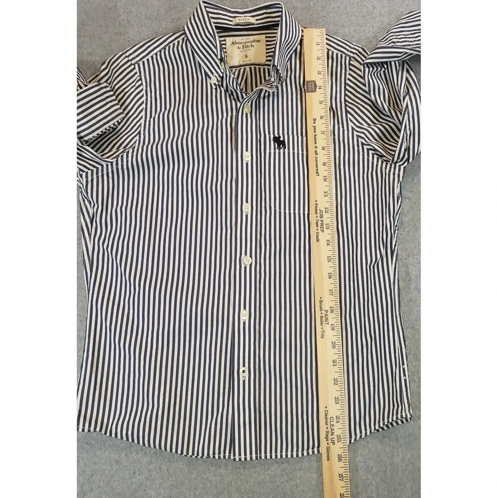 Abercrombie & Fitch Muscle Button Up Shirt Men Blue White Stripe Sz S Moose Logo